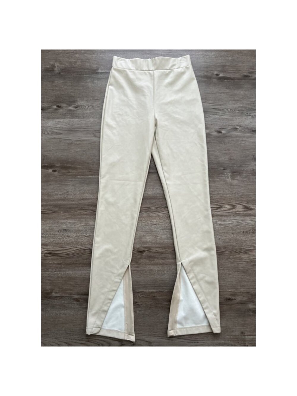 Avec Les Filles Anthropologie Faux‎ Leather Slit Pants Womens XS Beige NWT